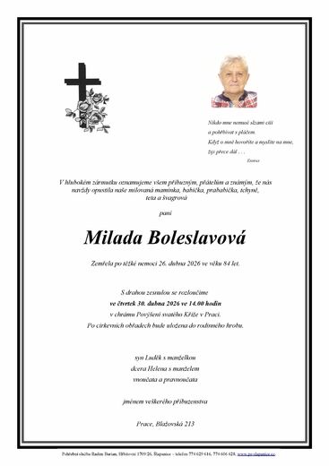Rozloučení s paní Miladou Boleslavovou